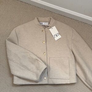 Women’s Cream Bomber Jacket with Gold Snaps